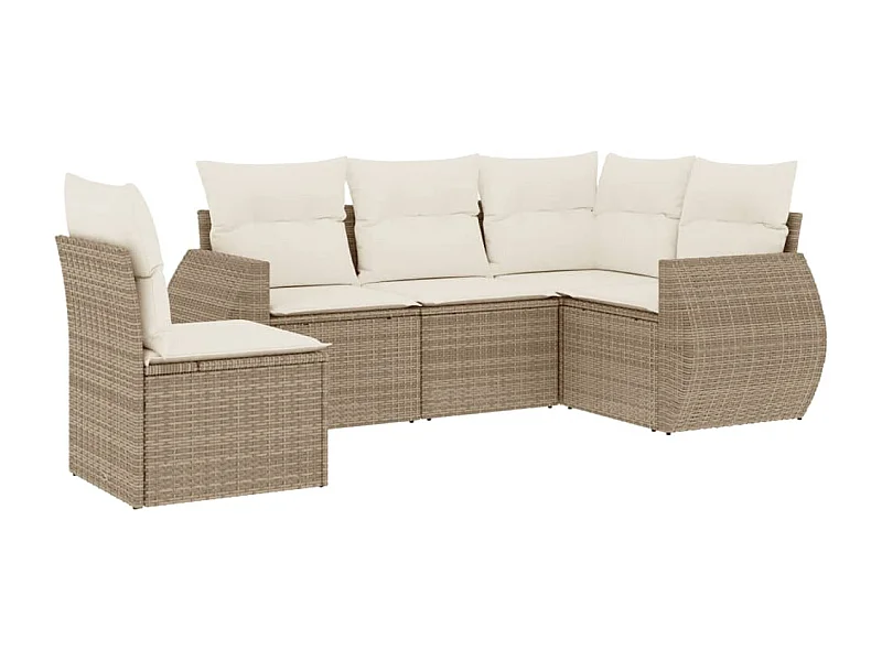 Salon de jardin avec coussins 5 pcs beige résine tressée