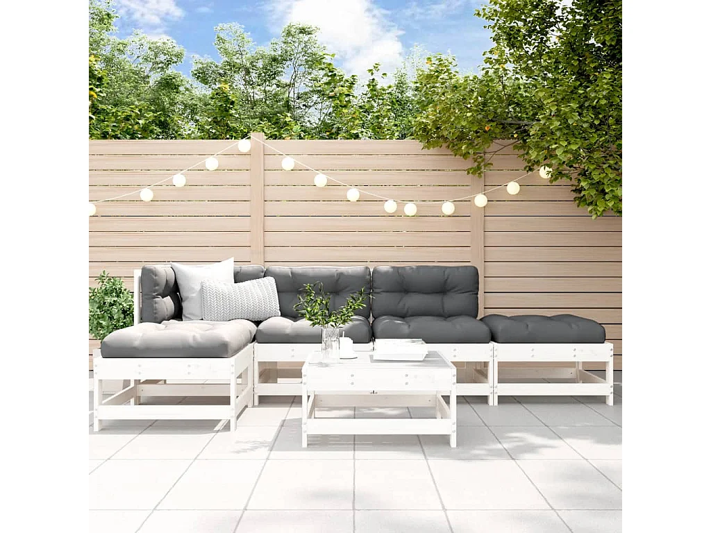 Salon de jardin 6 pcs Blanc Bois de pin massif