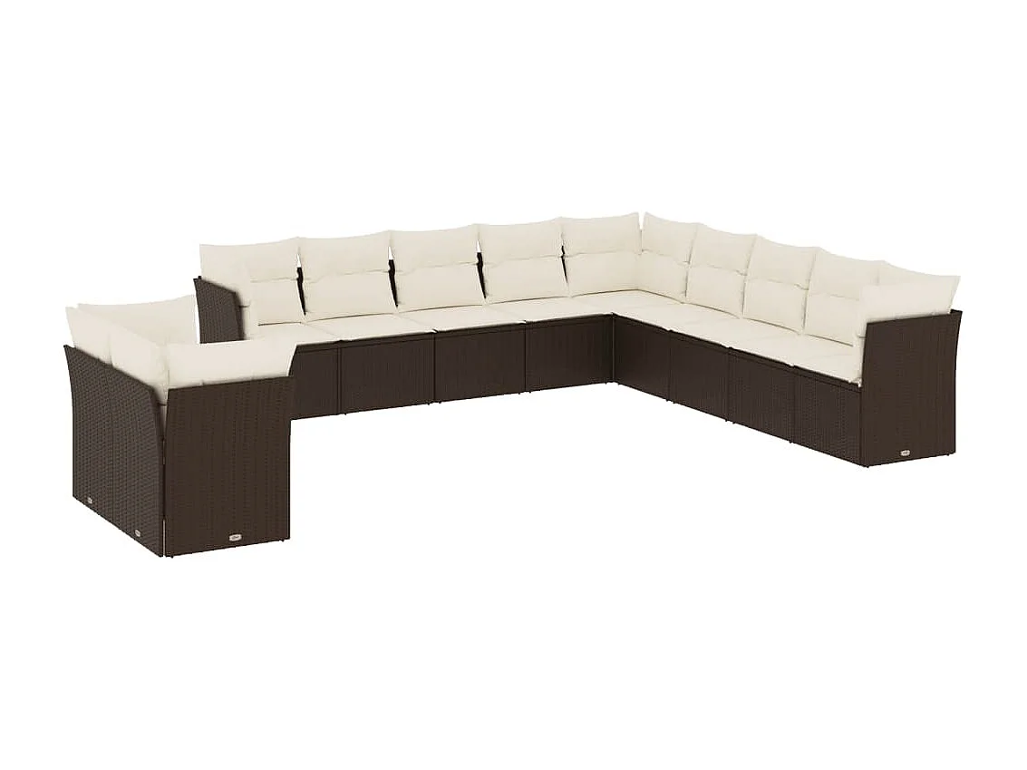 Salon de jardin et coussins 11 pcs marron résine tressée