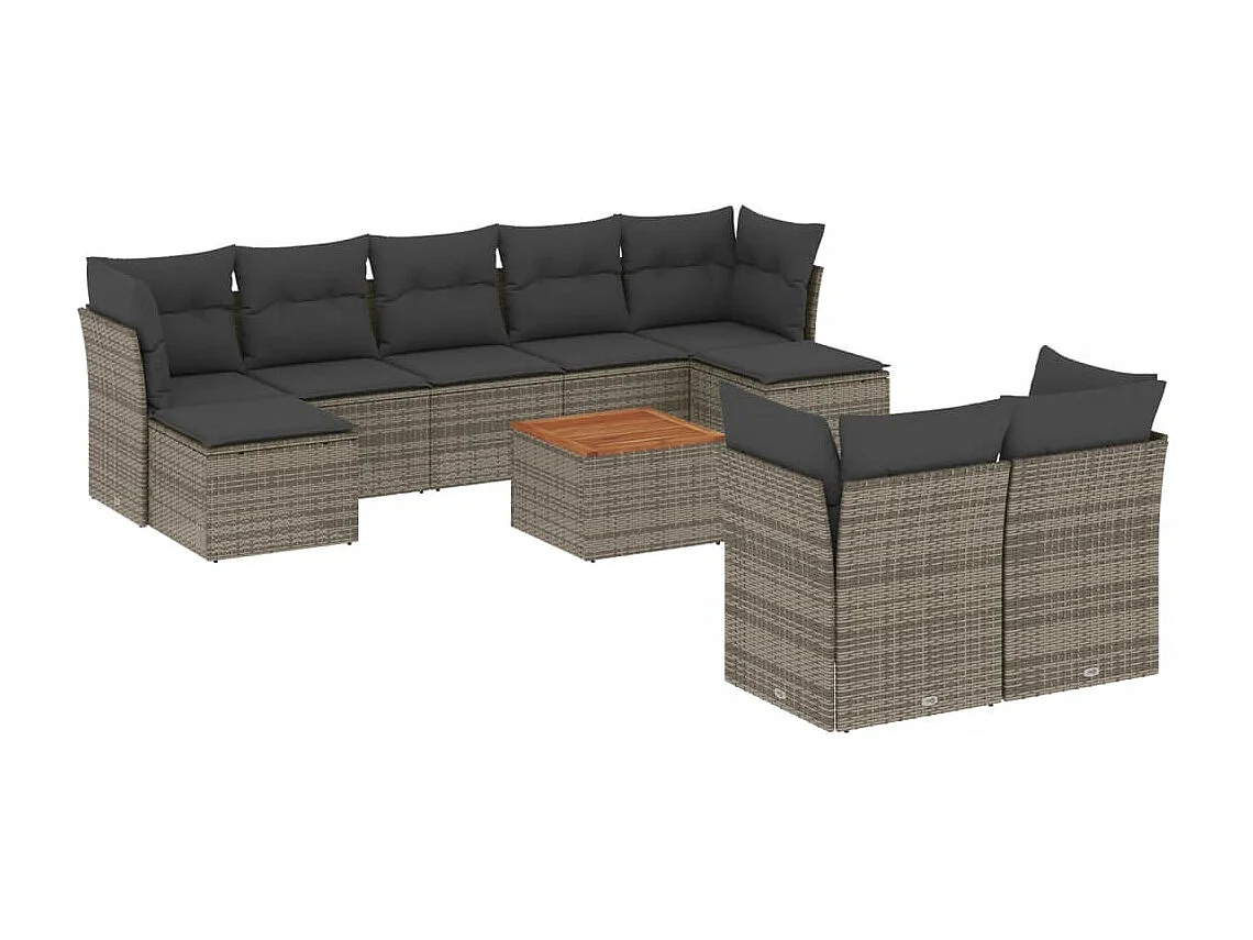 Salon de jardin avec coussins 10 pcs gris résine tressée