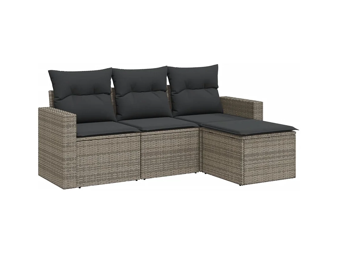 Salon de jardin 4 pcs avec coussins gris résine tressée