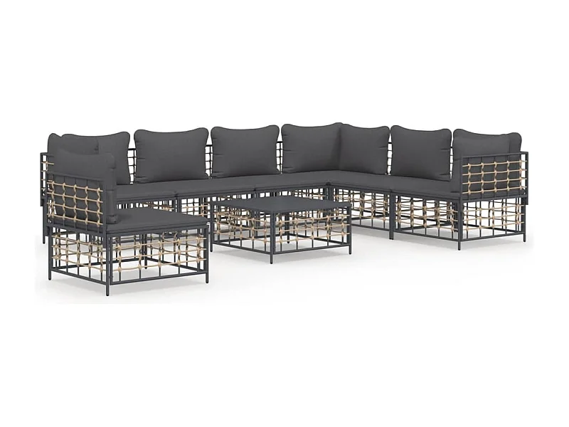 Salon de jardin 8 pcs avec coussins anthracite résine tressée
