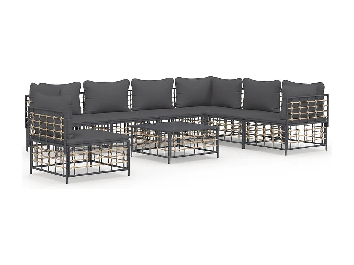 Salon de jardin 8 pcs avec coussins anthracite résine tressée