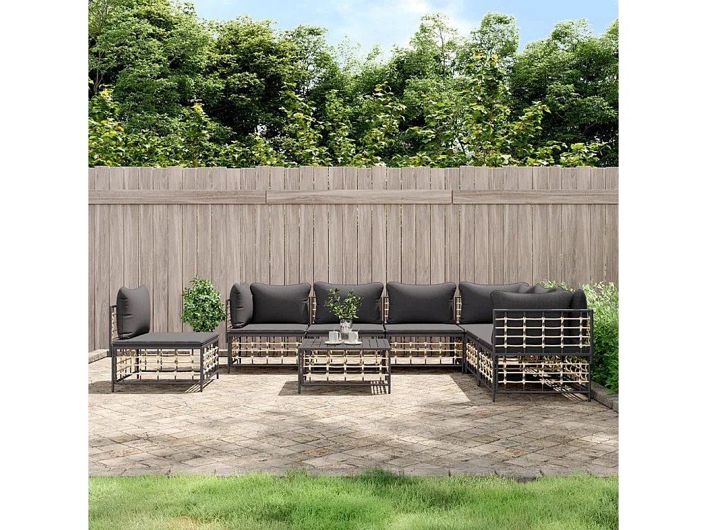 Salon de jardin 8 pcs avec coussins anthracite résine tressée
