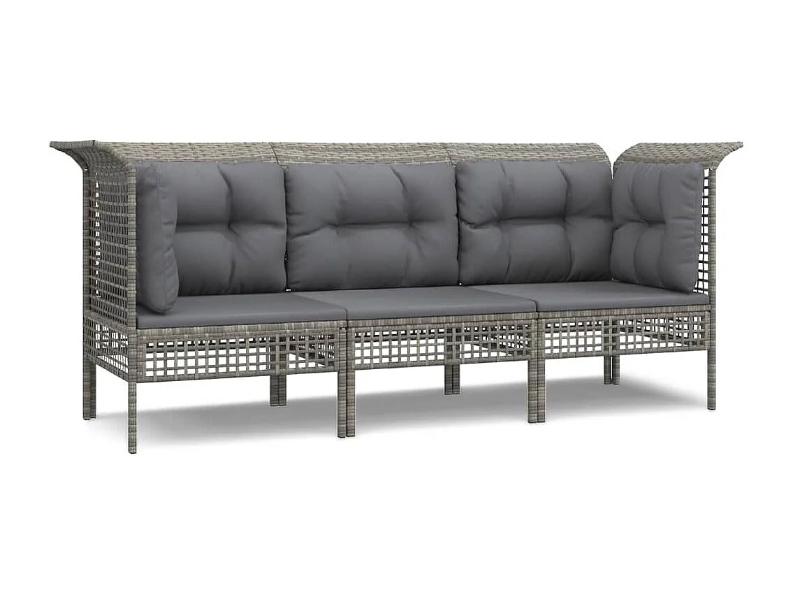 Salon de jardin 3 pcs avec coussins Gris Résine tressée