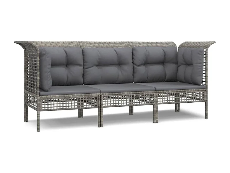 Salon de jardin 3 pcs avec coussins Gris Résine tressée