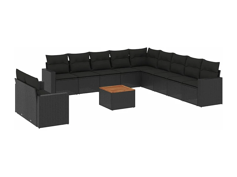 Salon de jardin 12 pcs avec coussins noir résine tressée