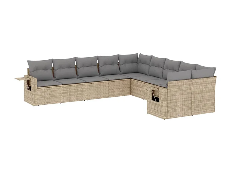 Salon de jardin avec coussins 10 pcs beige résine tressée