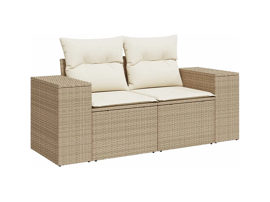 Canapé de jardin avec coussins 2 places beige résine tressée