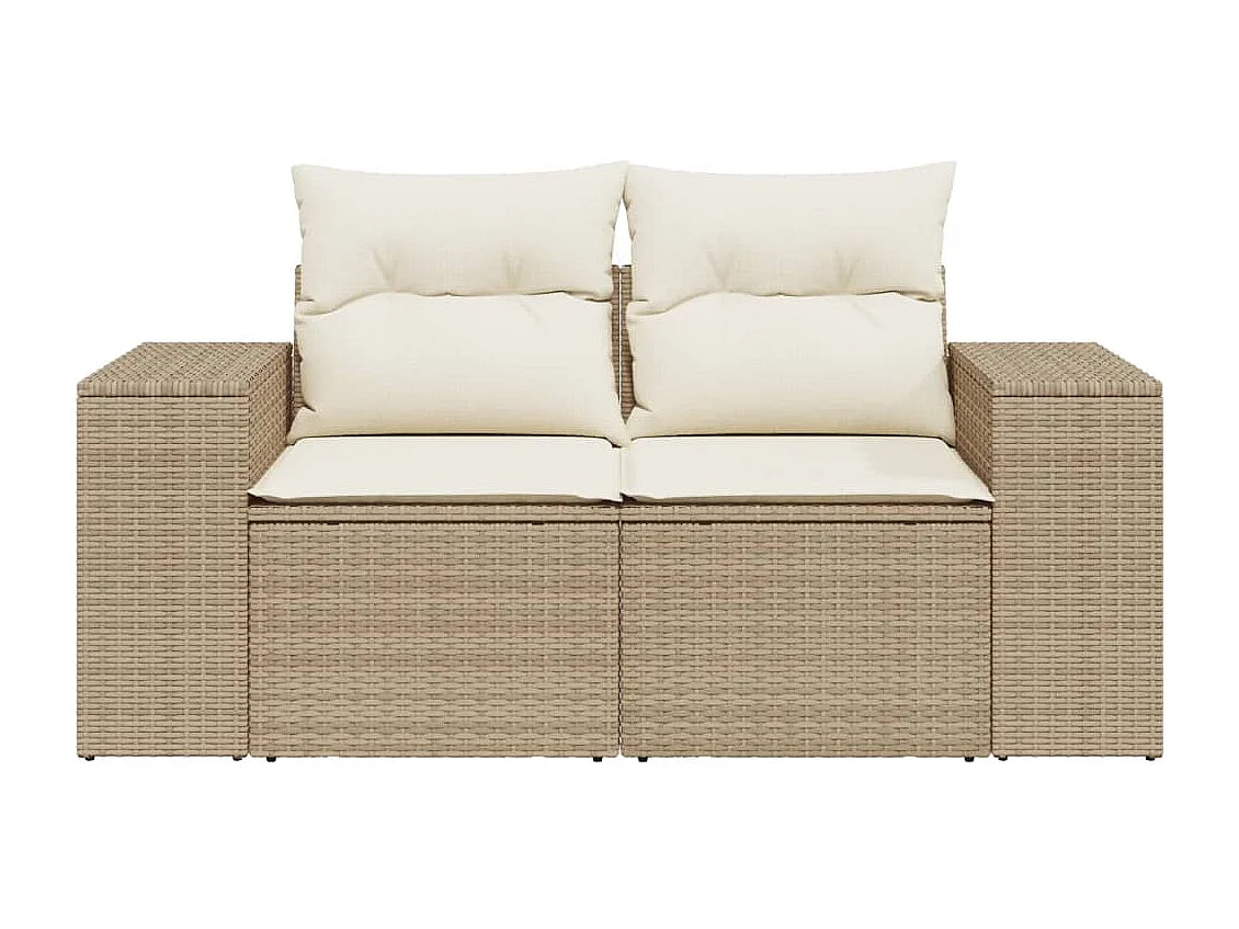 Canapé de jardin avec coussins 2 places beige résine tressée
