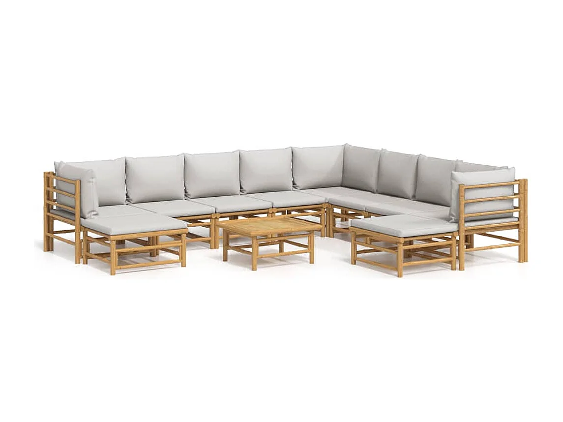 Salon de jardin 11 pcs avec coussins gris clair bambou