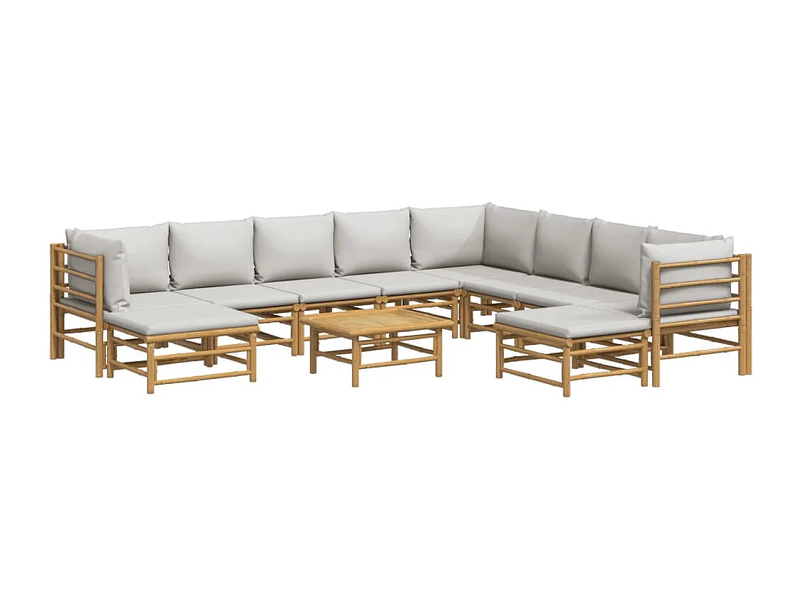 Salon de jardin 11 pcs avec coussins gris clair bambou