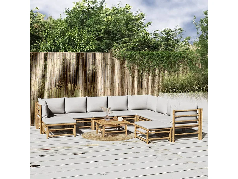 Salon de jardin 11 pcs avec coussins gris clair bambou