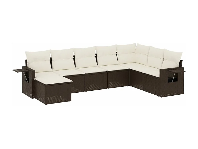 Salon de jardin 8 pcs avec coussins marron résine tressée