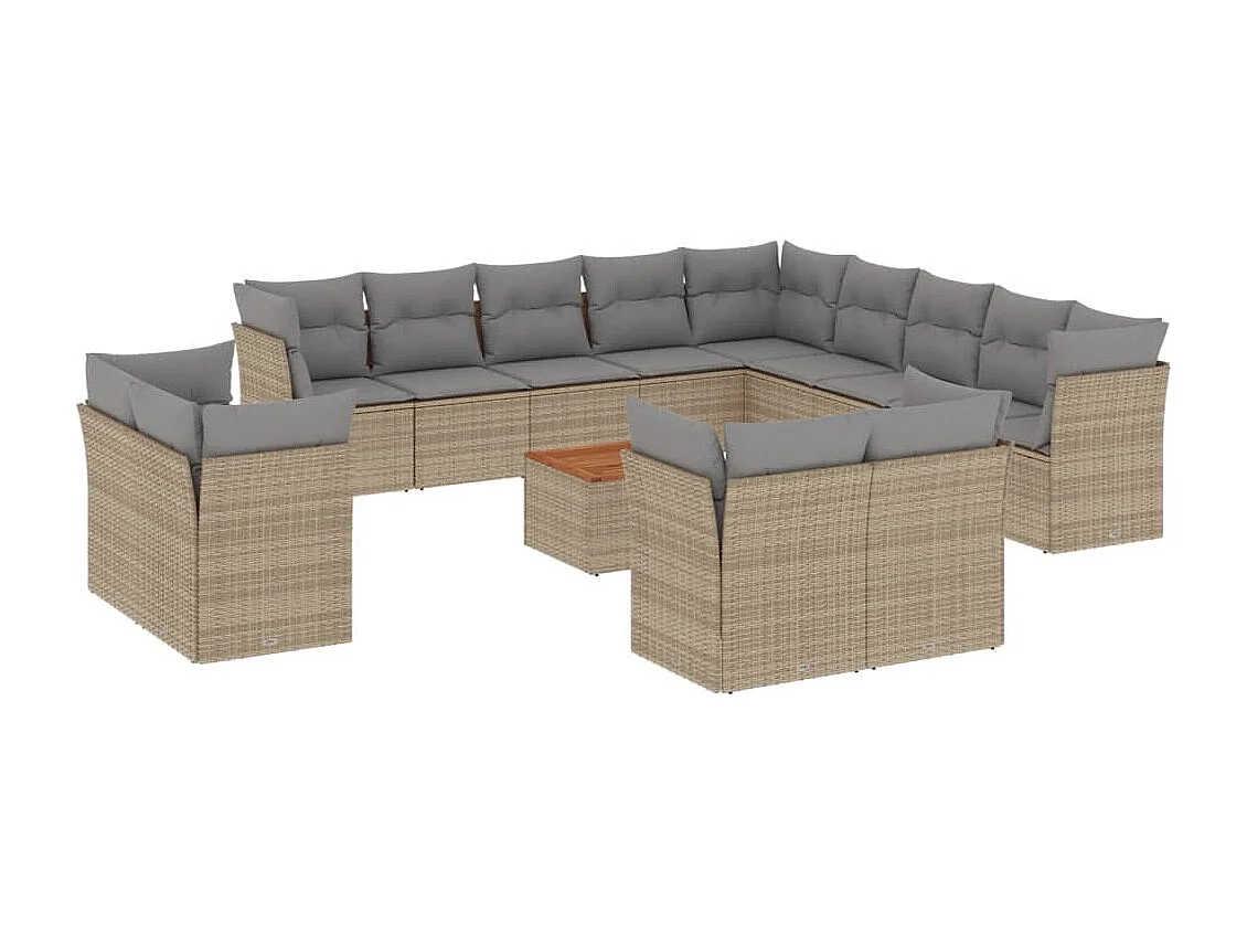 Salon de jardin et coussins 14 pcs mélange beige résine tressée