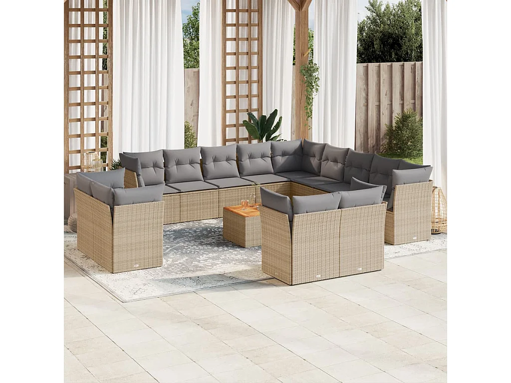 Salon de jardin et coussins 14 pcs mélange beige résine tressée