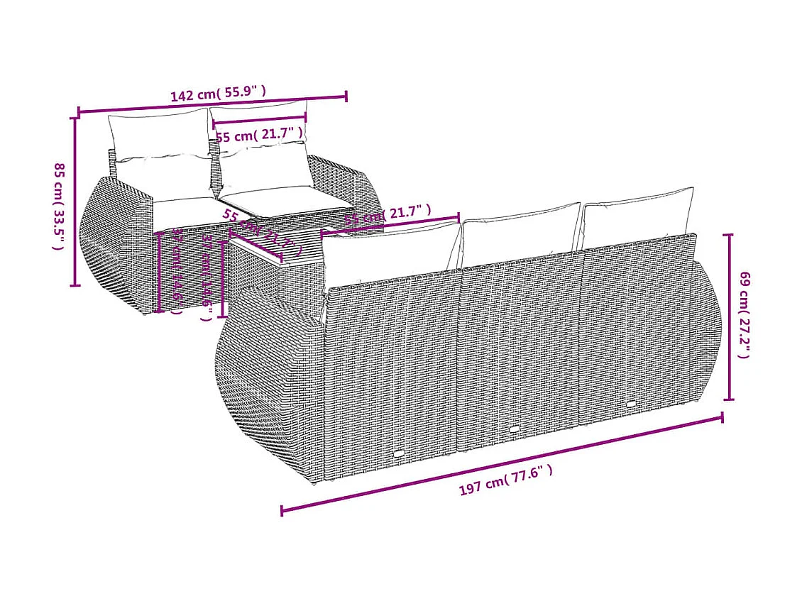 Salon de jardin avec coussins 6 pcs beige résine tressée