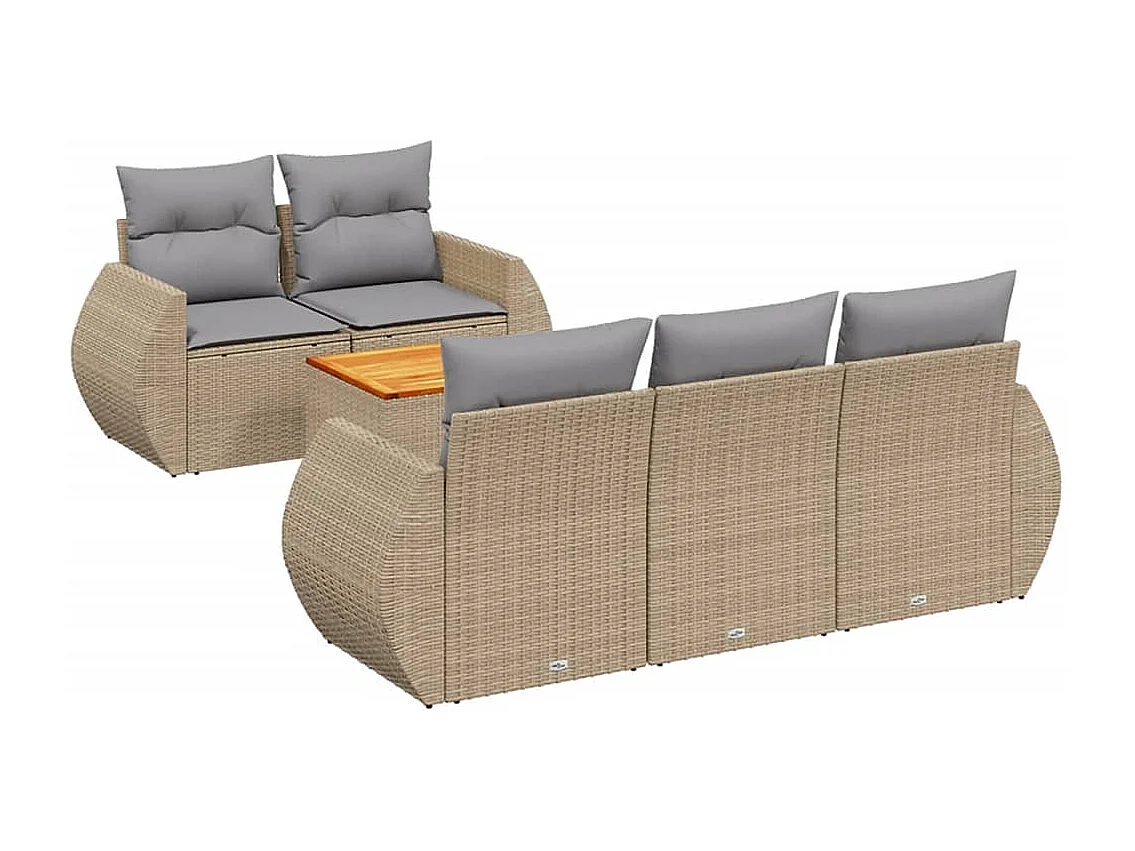 Salon de jardin avec coussins 6 pcs beige résine tressée