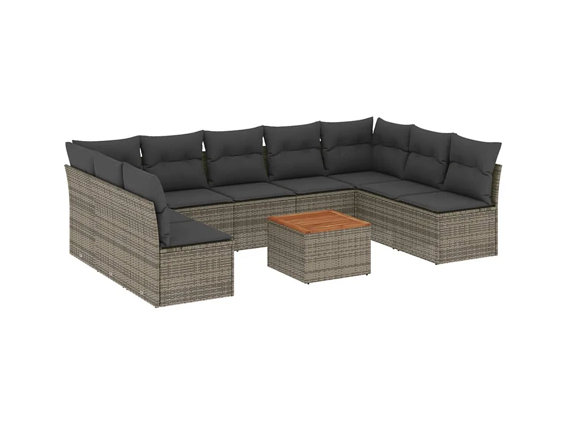 Salon de jardin avec coussins 10 pcs gris résine tressée