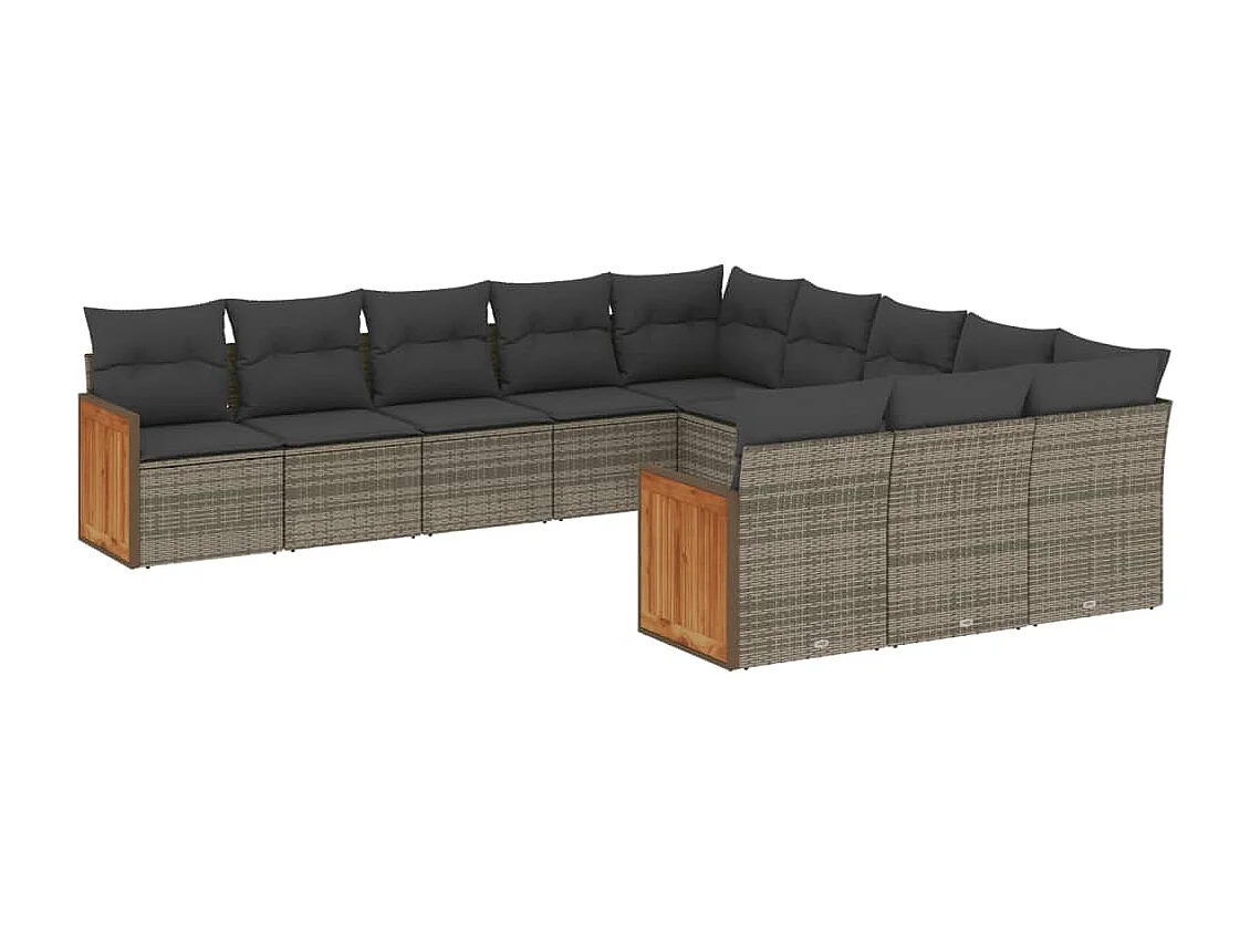 Salon de jardin 11 pcs avec coussins gris résine tressée