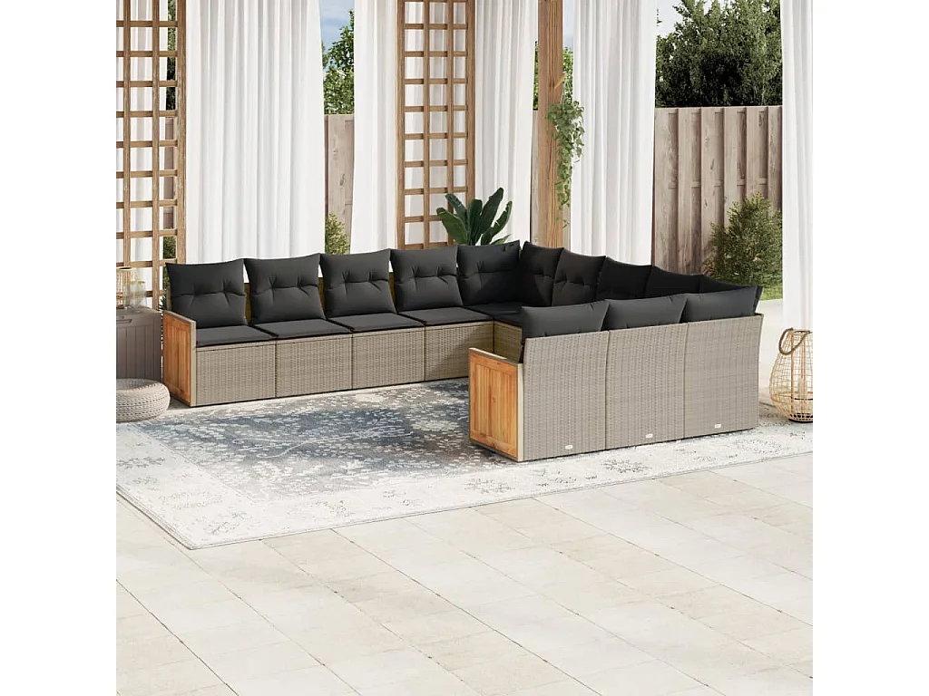 Salon de jardin 11 pcs avec coussins gris résine tressée