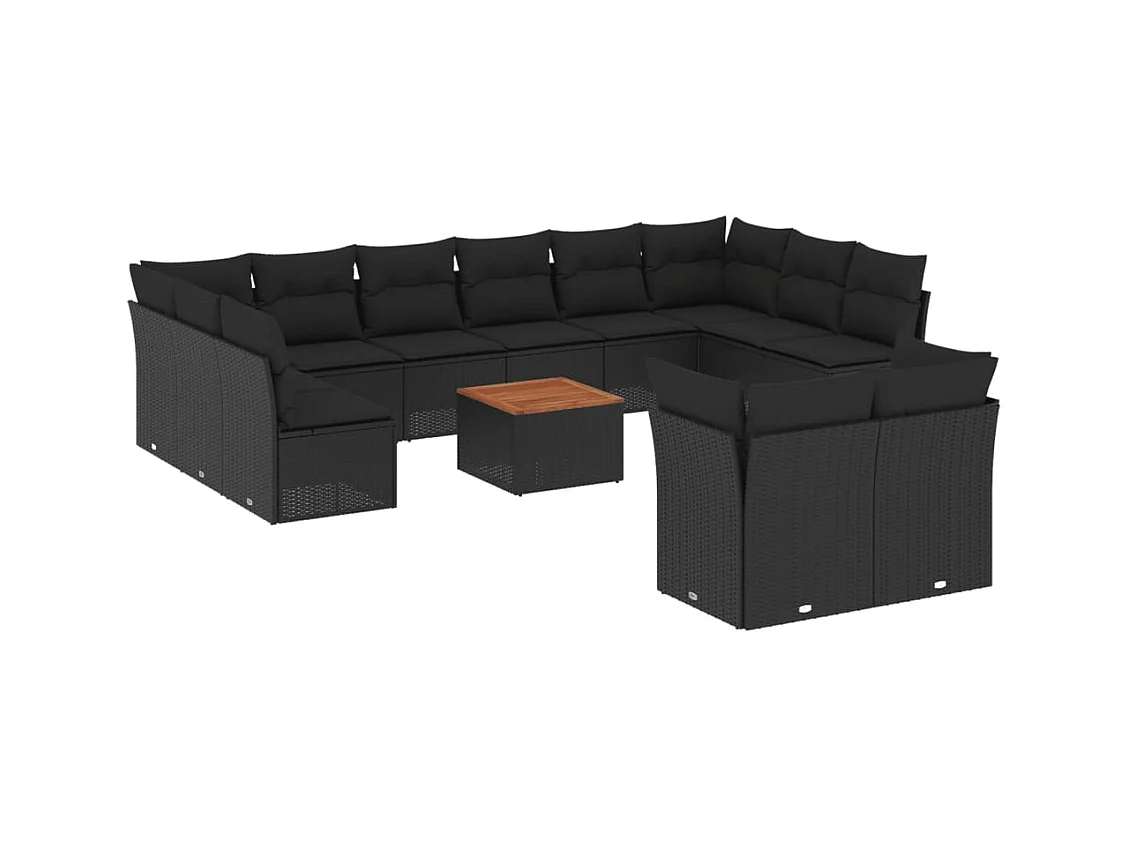 Salon de jardin avec coussins 13 pcs noir résine tressée