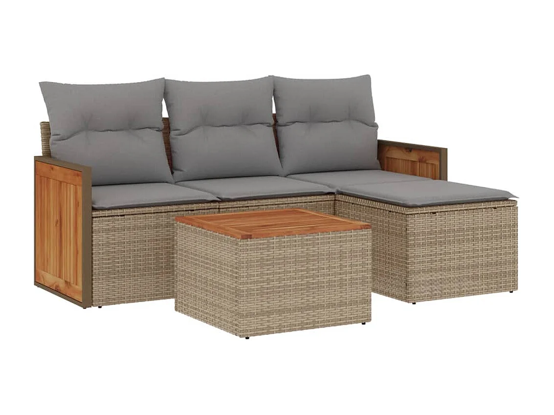 Salon de jardin avec coussins 5 pcs beige résine tressée