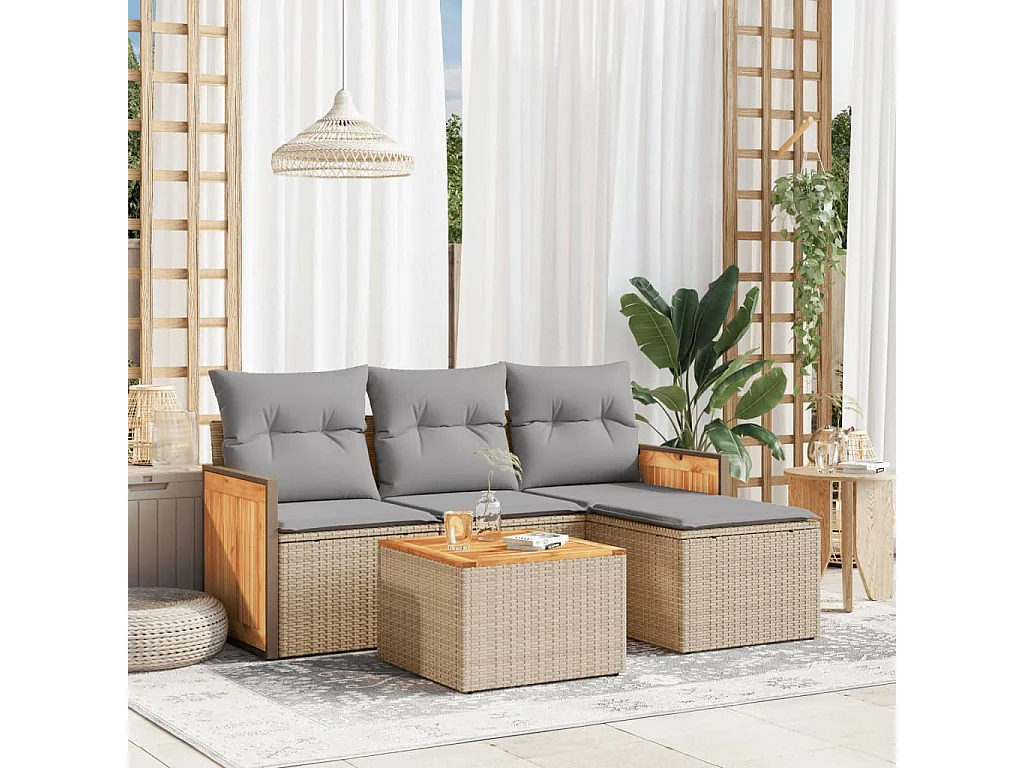 Salon de jardin avec coussins 5 pcs beige résine tressée