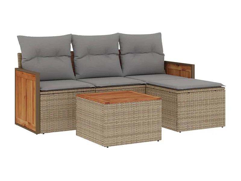 Salon de jardin avec coussins 5 pcs beige résine tressée
