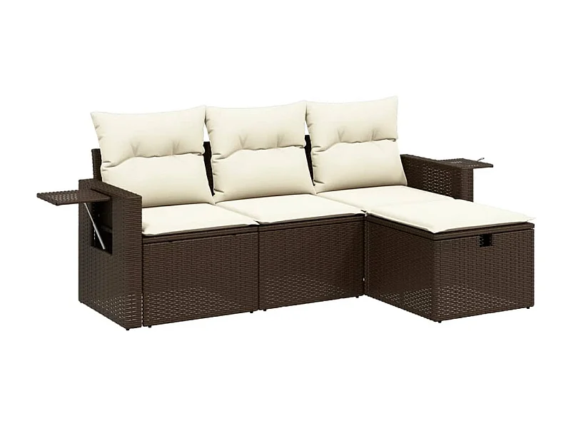 Salon de jardin 4 pcs avec coussins marron résine tressée