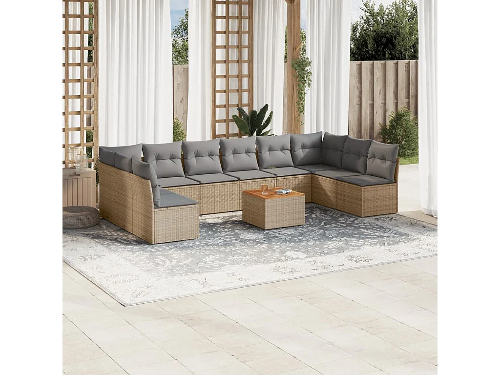 Salon de jardin et coussins 11 pcs mélange beige résine tressée