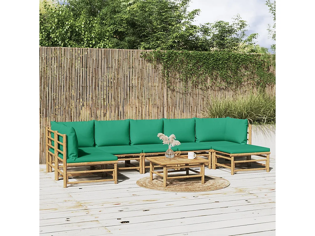 Salon de jardin 8 pcs avec coussins vert bambou