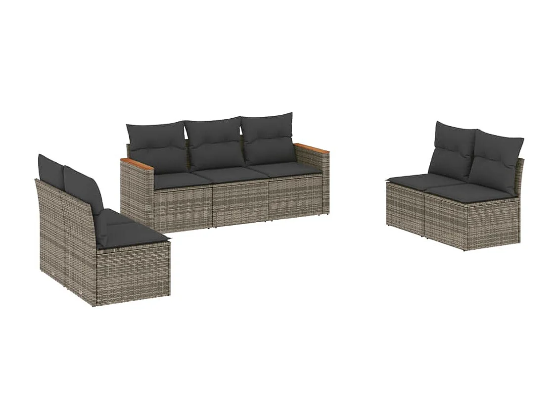 Salon de jardin avec coussins 7 pcs gris résine tressée