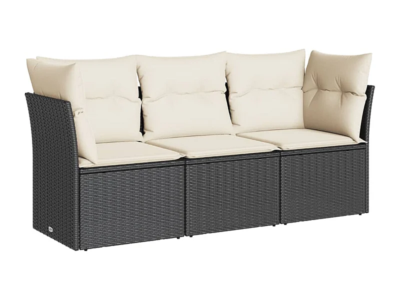 Salon de jardin 3 pcs avec coussins noir résine tressée