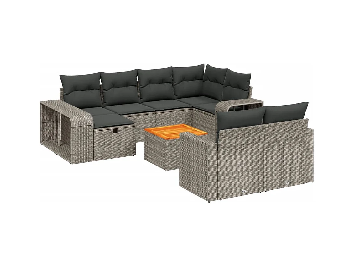 Salon de jardin 11 pcs avec coussins gris résine tressée