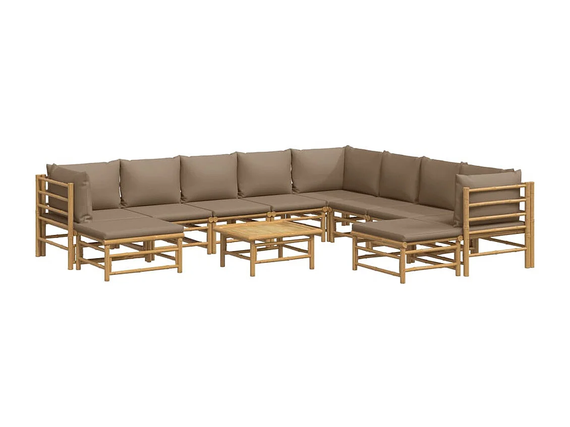 Salon de jardin 11 pcs avec coussins taupe bambou