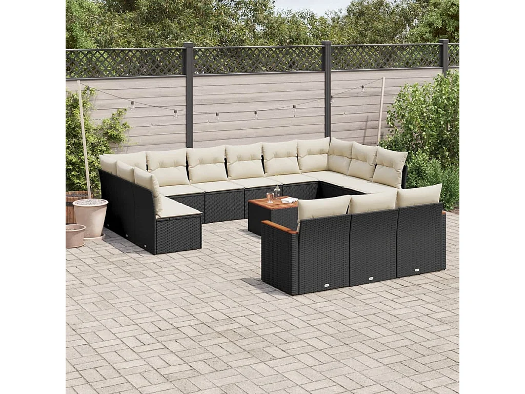 Salon de jardin avec coussins 14 pcs noir résine tressée