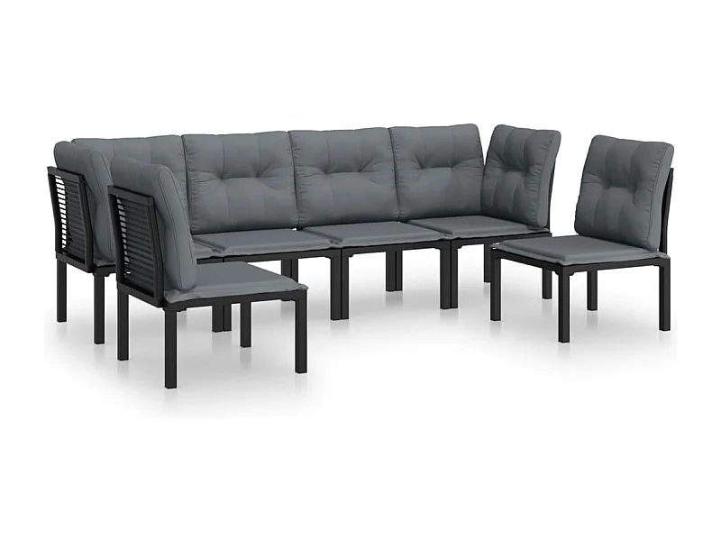 Salon de jardin 6 pcs noir et gris résine tressée