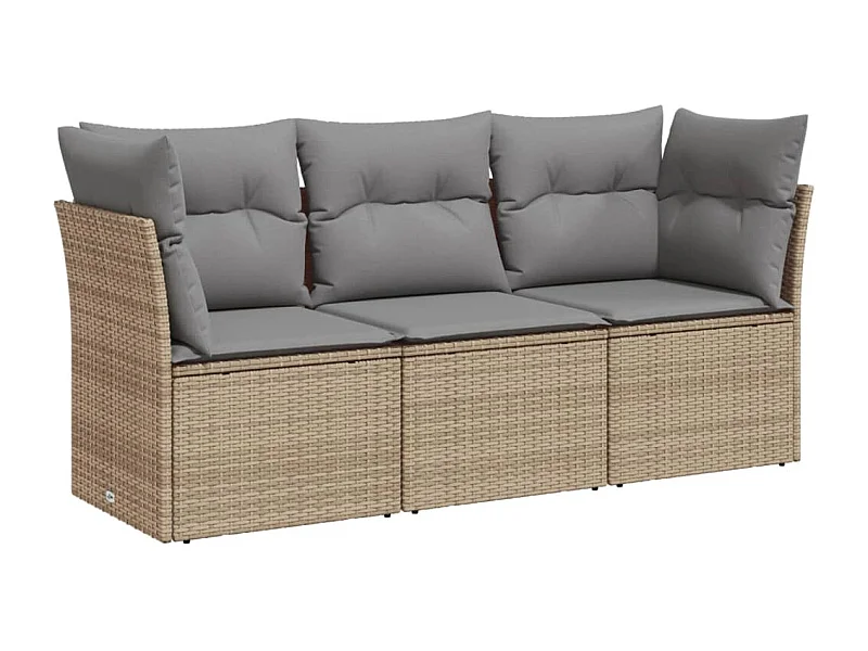 Salon de jardin avec coussins 3 pcs beige résine tressée