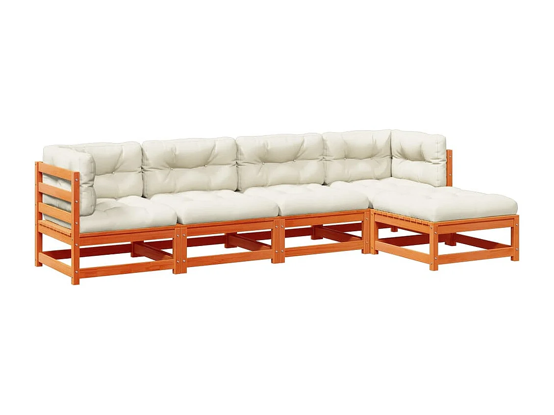 Salon de jardin 5 pcs avec coussins cire marron bois pin massif