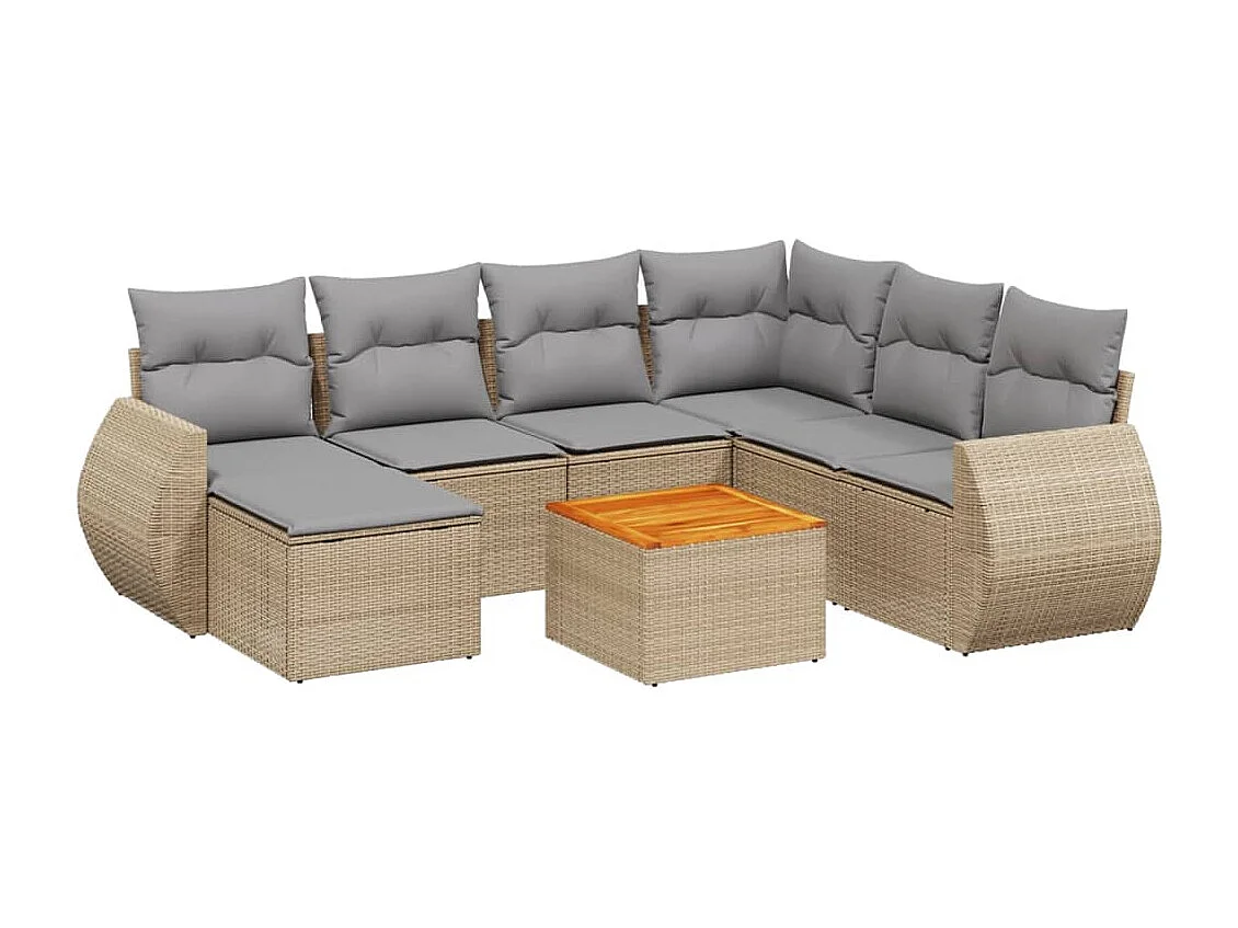 Salon de jardin avec coussins 8 pcs beige résine tressée