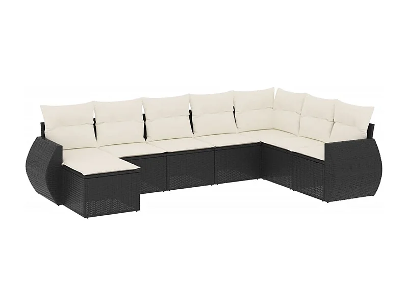 Salon de jardin 8 pcs avec coussins noir résine tressée