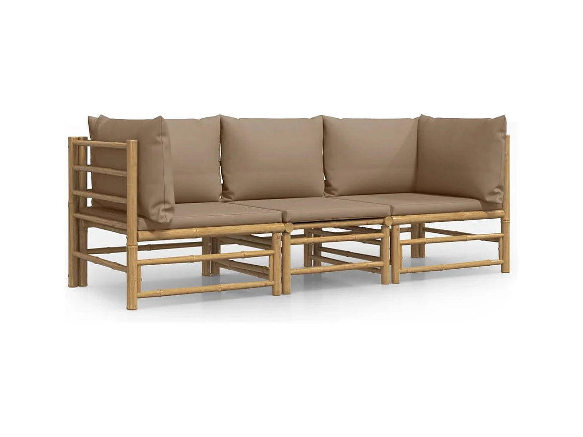Salon de jardin 3 pcs avec coussins taupe bambou