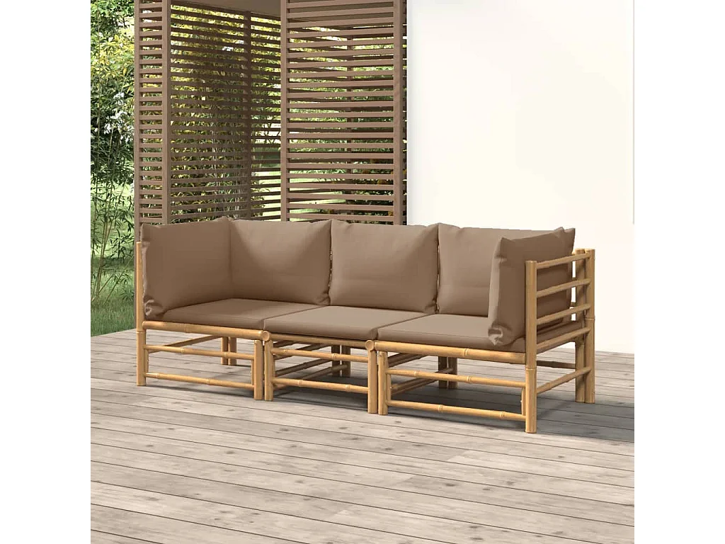 Salon de jardin 3 pcs avec coussins taupe bambou