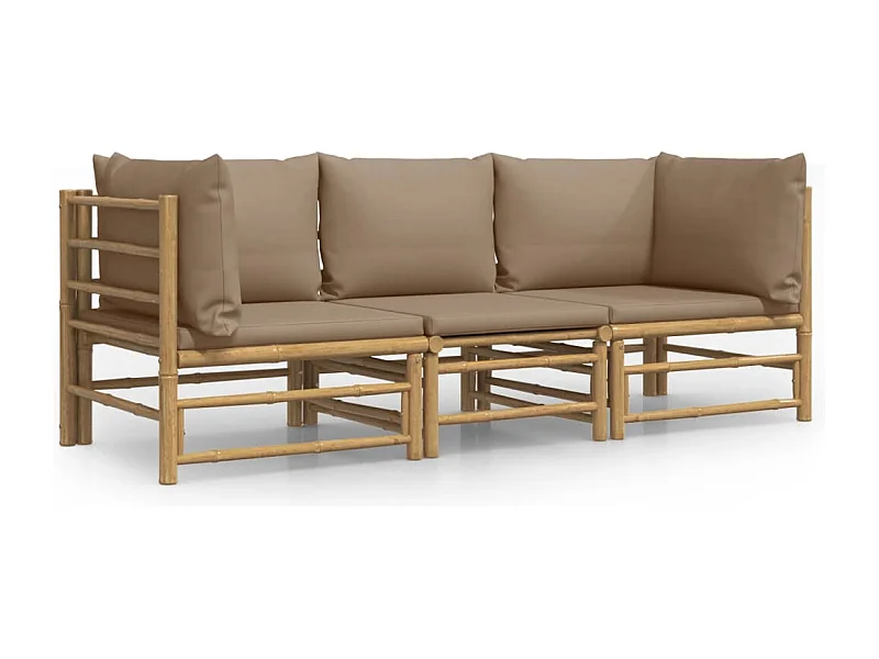 Salon de jardin 3 pcs avec coussins taupe bambou