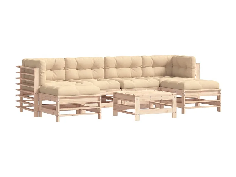 Salon de jardin 7 pcs avec coussins bois massif