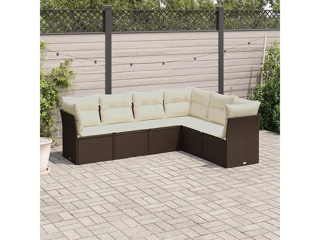 Salon de jardin avec coussins 6 pcs marron résine tressée