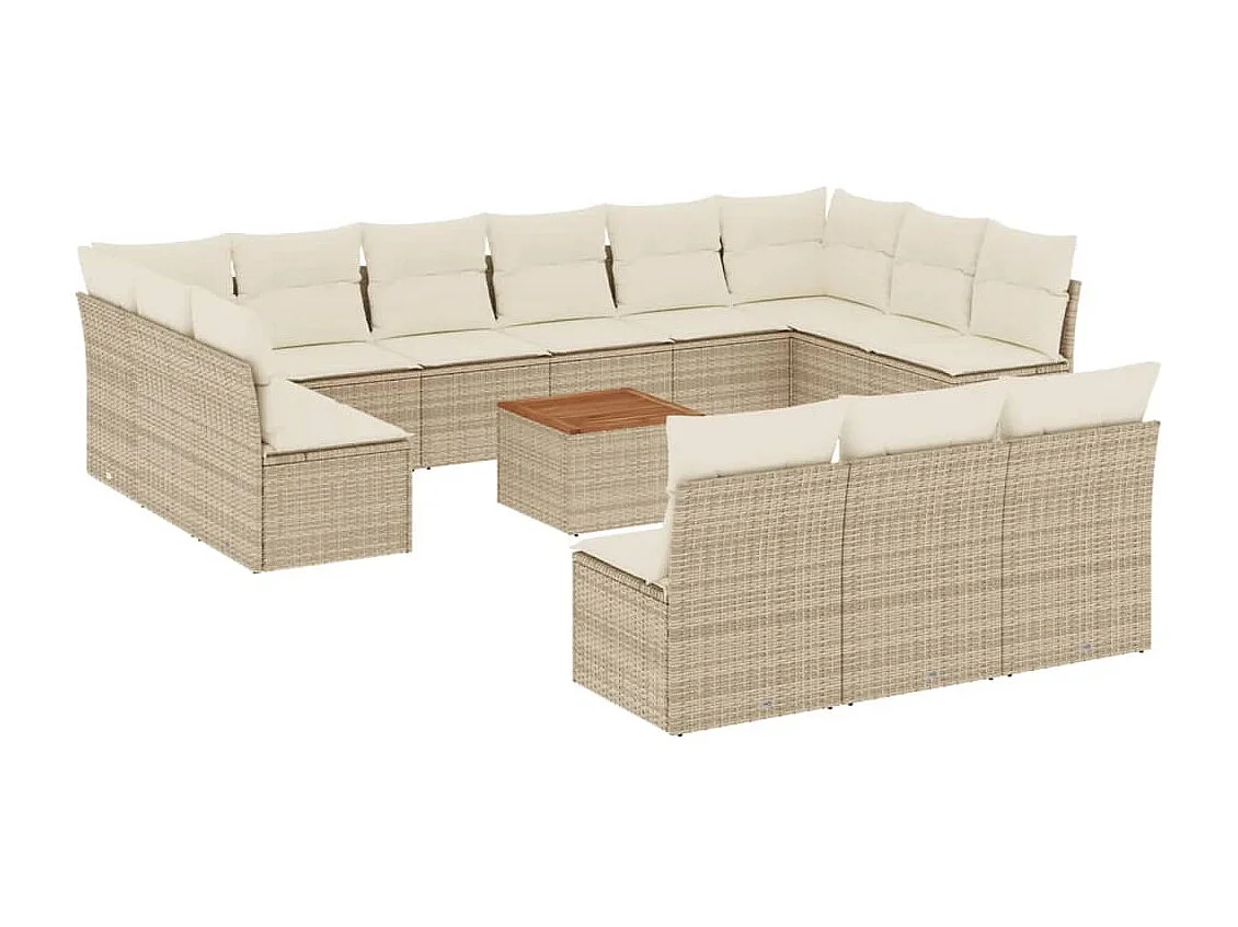 Salon de jardin avec coussins 14 pcs beige résine tressée
