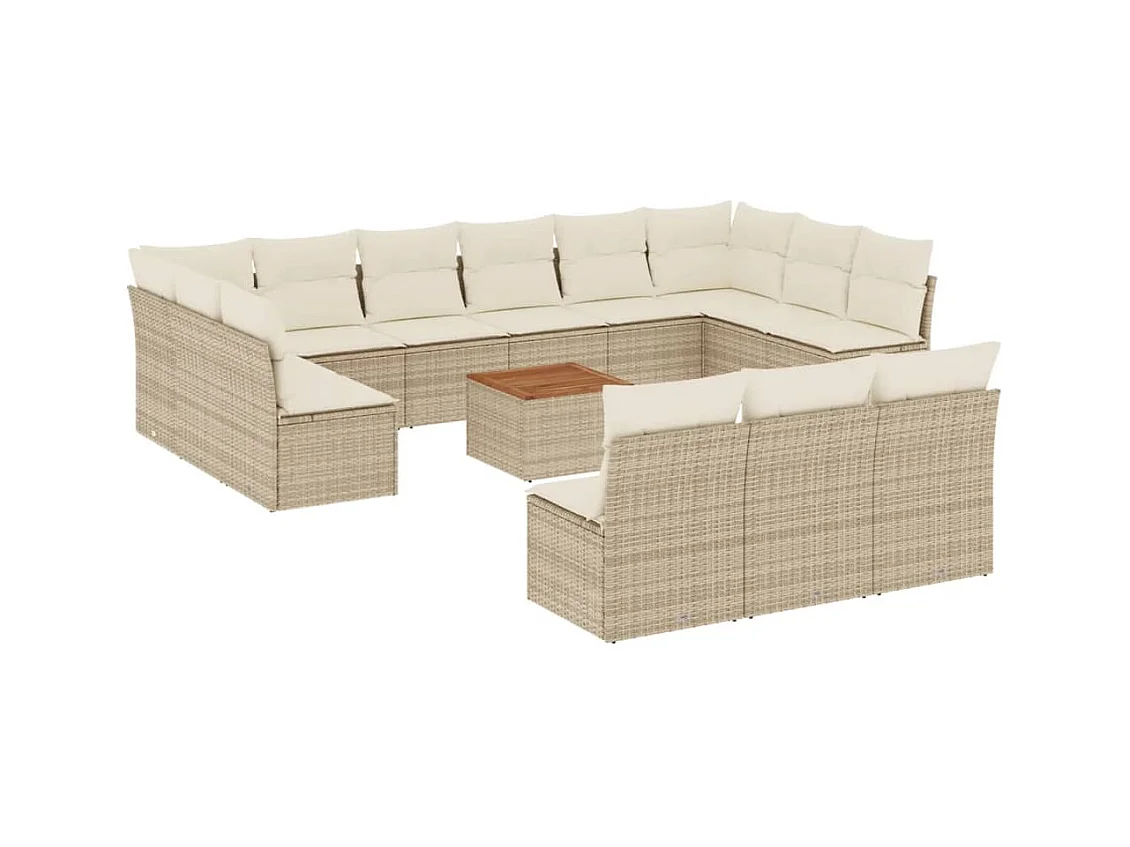 Salon de jardin avec coussins 14 pcs beige résine tressée