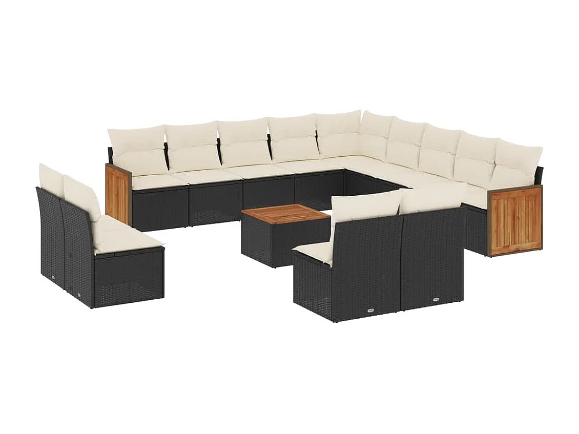 Salon de jardin avec coussins 14 pcs noir résine tressée